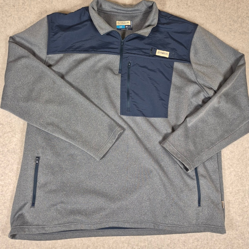 Magellan Outdoors 1/4 Zip Pullover Mens 3XL Gray Navy Fish Gear Moisture Wicking